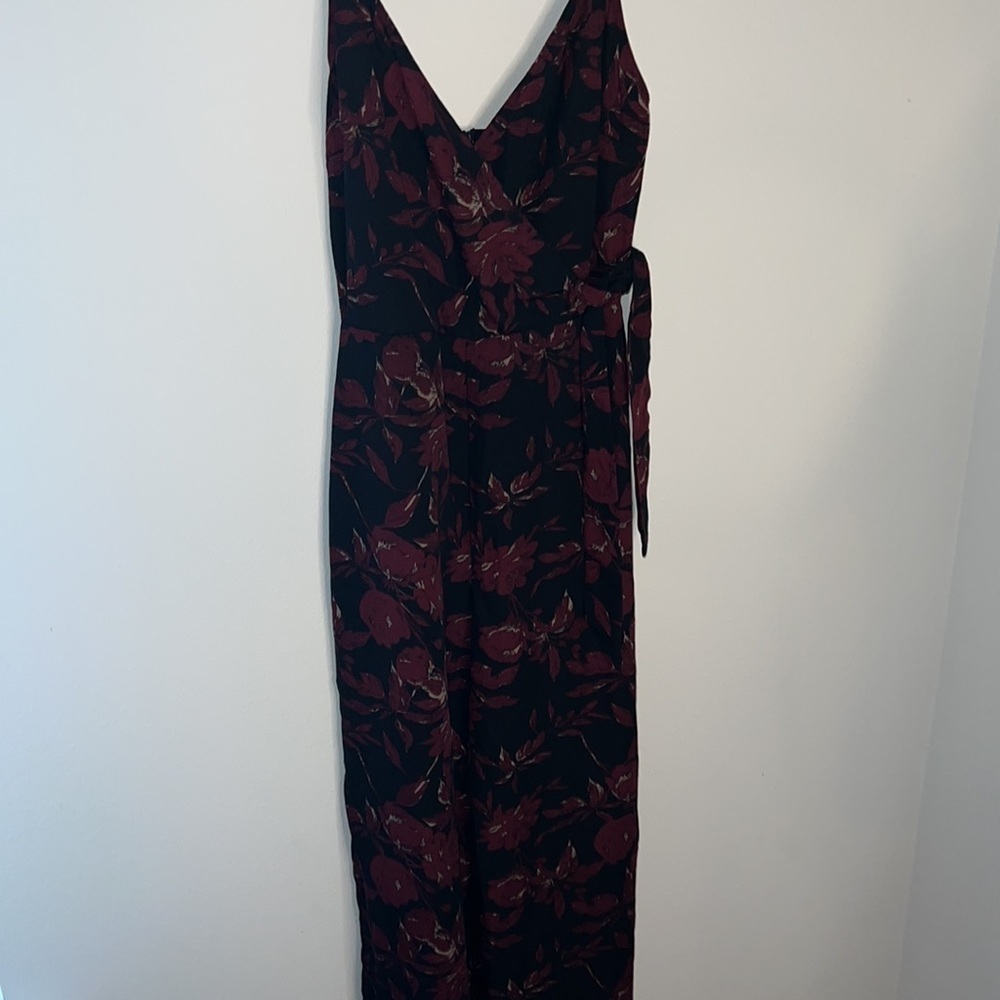 All in Favor crossed front V- neck cleavage tie front‎ back zipper jumpsuit Sz S - Picture 3 of 5